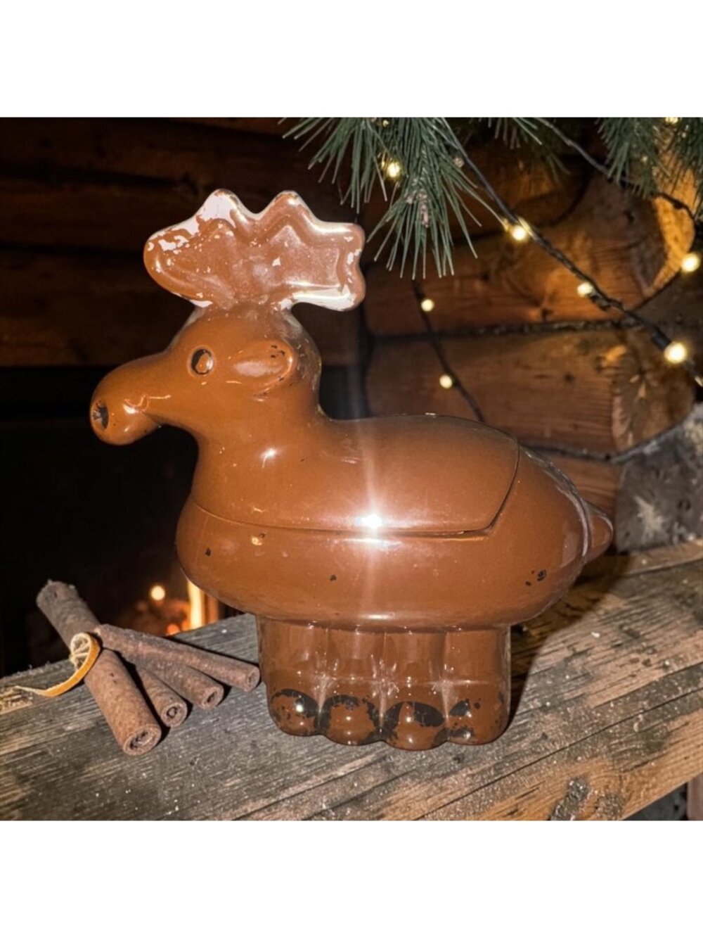 Vintage Brown Ceramic Moose Trinket Box Figurine With Lid